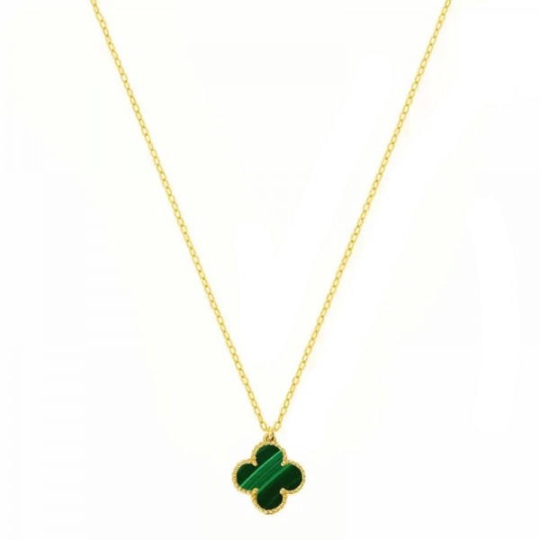 Ασημένιο και επιχρυσωμένο κολιέ με μικρή πέτρα μαλαχίτη