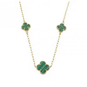 Ασημένιο και επιχρυσωμένο κολιέ με πέτρες μαλαχίτη