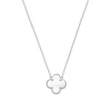  Ασημένιο κολιέ "Clover" με πέτρα φίλντισι