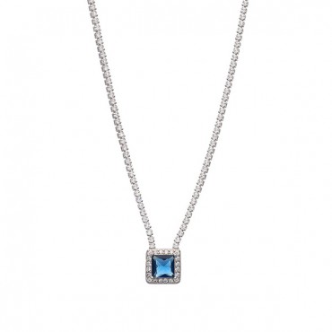 Ασημένιο κολιέ ριβιέρα με τετράγωνη μπλε πέτρα