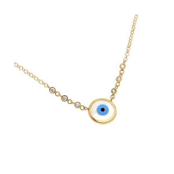 Ασημένιο επίχρυσο κολιέ με μάτι φίλντισι και πέτρες στην αλυσίδα