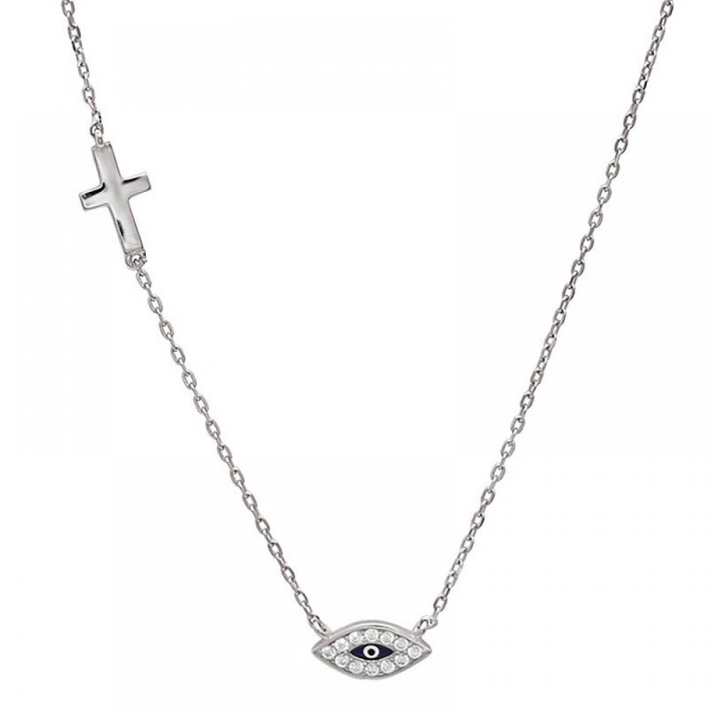 Κολιέ με διακριτικό μάτι και σταυρό. Κολιέ με διακριτικό μάτι και σταυρό.