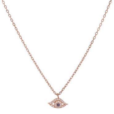 Ασημένιο με επιχρύσωση ροζ χρυσού κολιέ με μικρό μάτι  