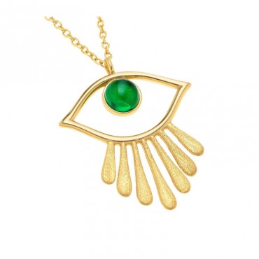 Ασημένιο επίχρυσο κολιέ με μάτι σε μοντέρνο σχήμα 