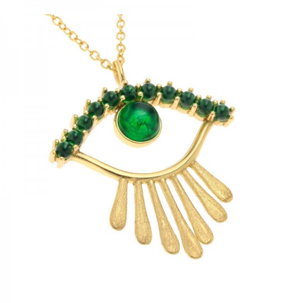 Ασημένιο επίχρυσο κολιέ με εντυπωσιακό μάτι 