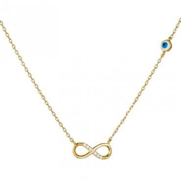 Ασημένιο επίχρυσο κολιέ με το άπειρο και μάτι 