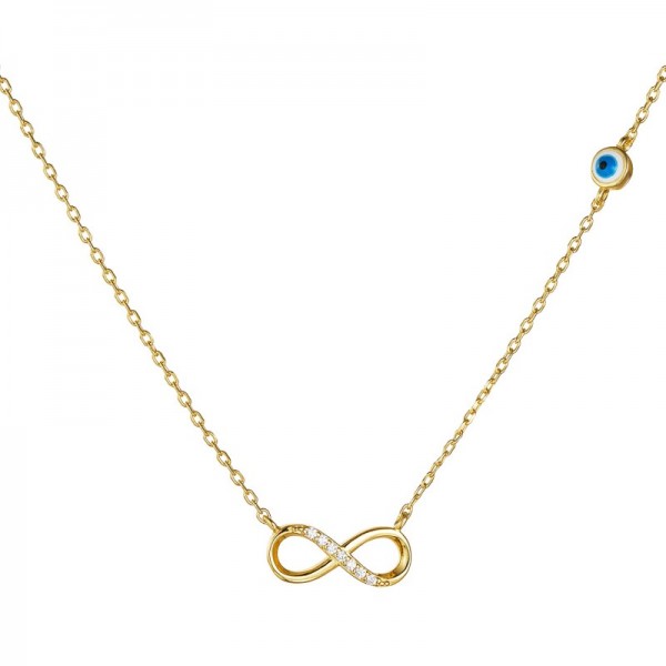 Ασημένιο επίχρυσο κολιέ με το άπειρο και μάτι 