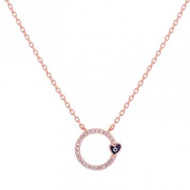 Ασημένιο κολιέ με κύκλο από λευκά ζιργκόν και μικρό μάτι καρδιά Ασημένιο κολιέ με κύκλο από λευκά ζιργκόν και μικρό μάτι καρδιά