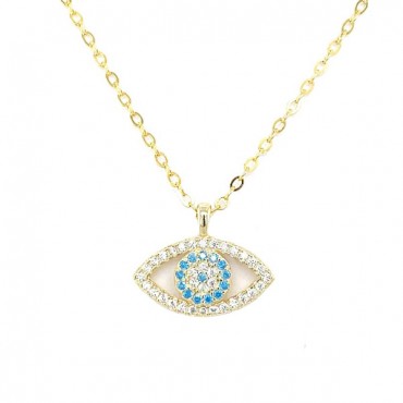 Ασημένιο και επιχρυσωμένο κολιέ με μάτι 