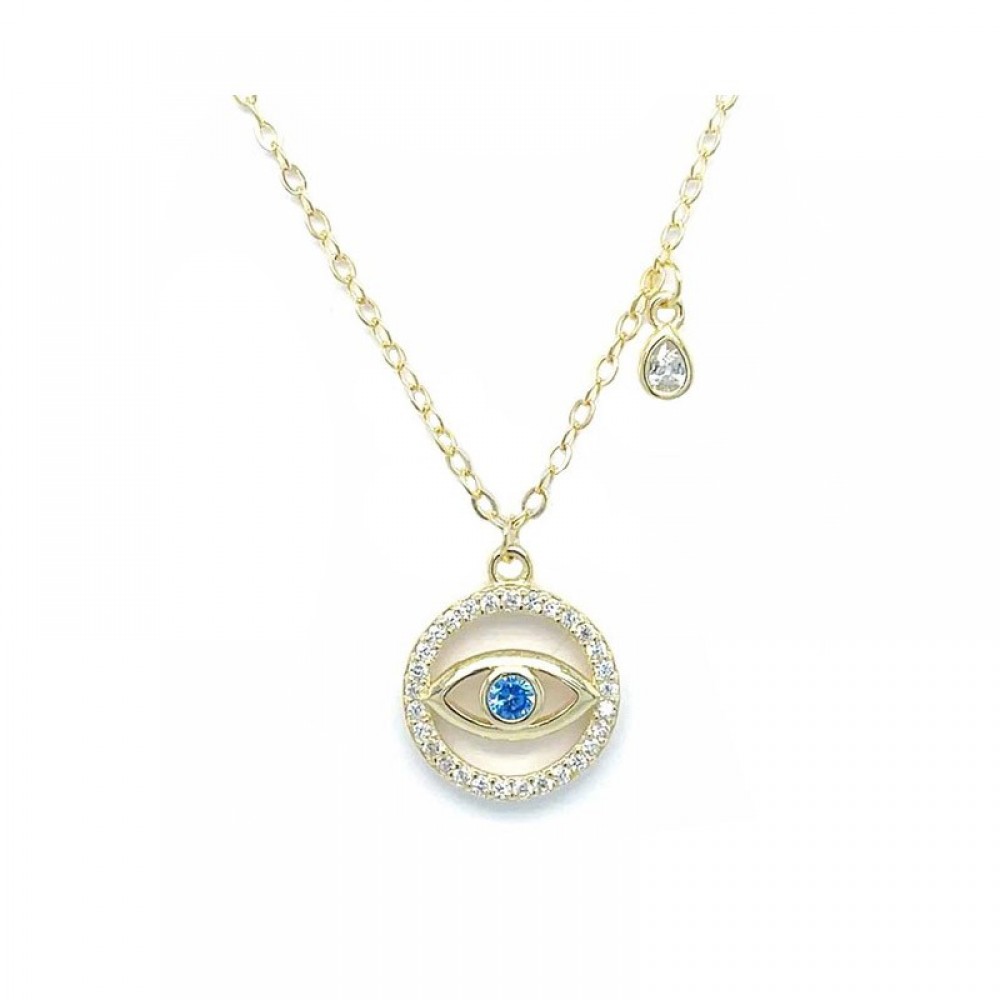 Ασημένιο και επιχρυσωμένο κολιέ με μάτι και πέτρα aqua-marine Ασημένιο και επιχρυσωμένο κολιέ με μάτι και πέτρα aqua-marine