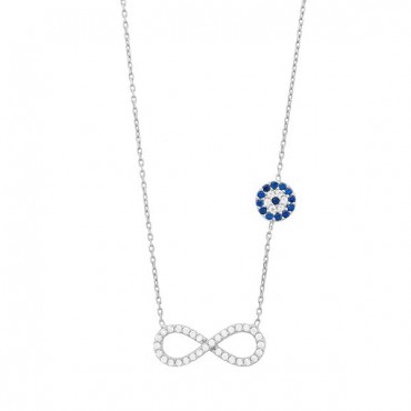 Ασημένιο κολιέ με το άπειρο και ματάκι