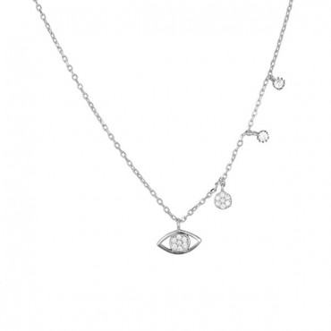 Ασημένιο κολιέ με μάτι και κρεμαστά στοιχεία 