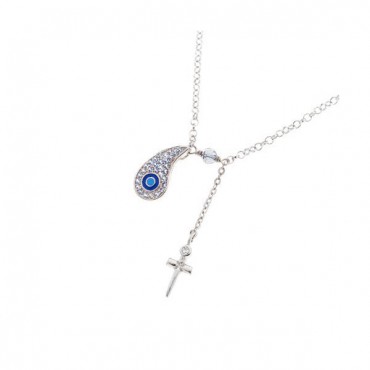 Κολιέ με μάτι - λαχούρι και κρεμαστό σταυρό.