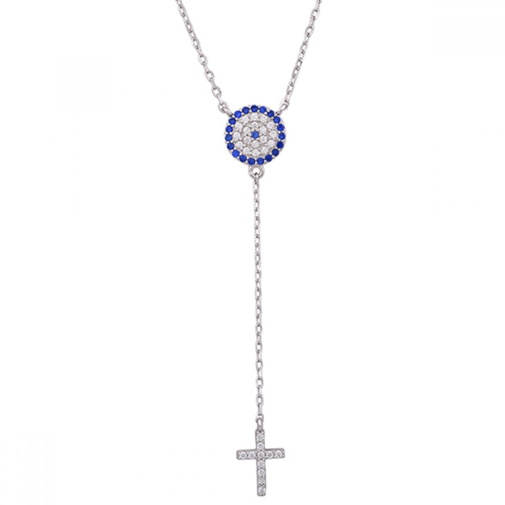 Κολιέ με μάτι και κρεμαστό σταυρό Κολιέ με μάτι και κρεμαστό σταυρό