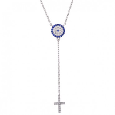 Κολιέ με μάτι και κρεμαστό σταυρό