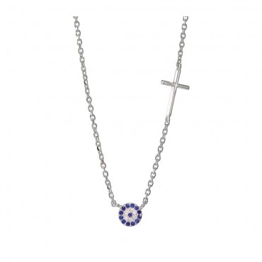 Κολιέ με μικρό στρόγγυλο μάτι και σταυρό Κολιέ με μικρό στρόγγυλο μάτι και σταυρό