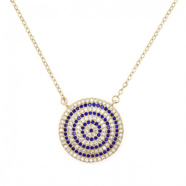 Ασημένιο επίχρυσο κολιέ με μεγάλο μάτι - στόχο