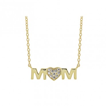 Ασημένιο επίχρυσο κολιέ με τη λέξη "Mum" και καρδιά στο κέντρο