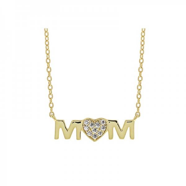 Ασημένιο επίχρυσο κολιέ με τη λέξη "Mum" και καρδιά στο κέντρο