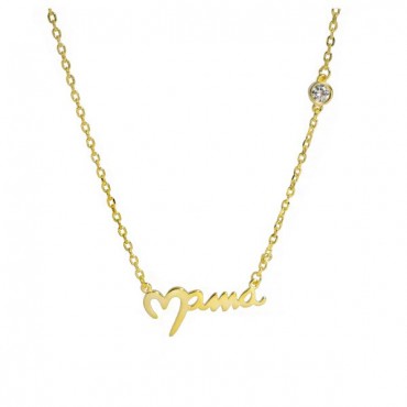 Ασημένιο και επιχρυσωμένο κολιέ που γράφει "mama" 