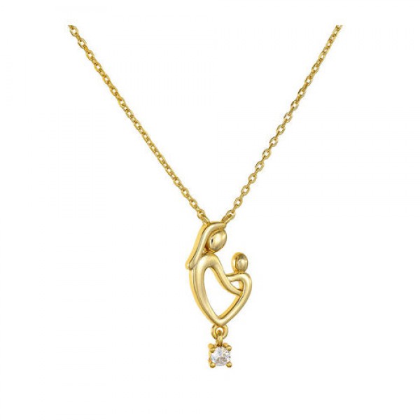 Ασημένιο και επιχρυσωμένο κολιέ μαμά αγκαλιά με μωρό 