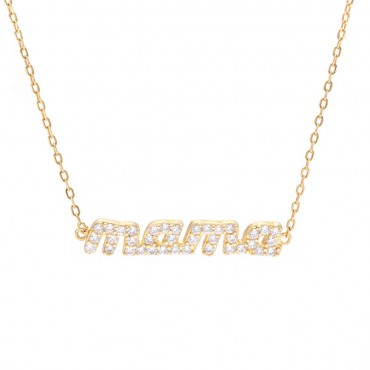 Ασημένιο και επιχρυσωμένο κολιέ με τη λέξη "mama" 