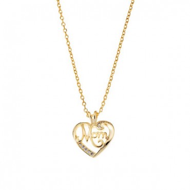 Ασημένιο και επιχρυσωμένο κολιέ με καρδιά που γράφει "mom" 