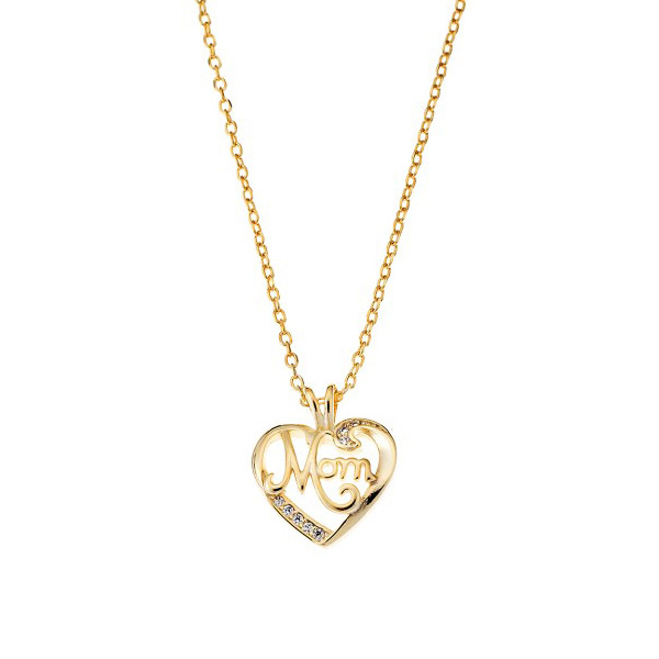 Ασημένιο και επιχρυσωμένο κολιέ με καρδιά που γράφει "mom" 