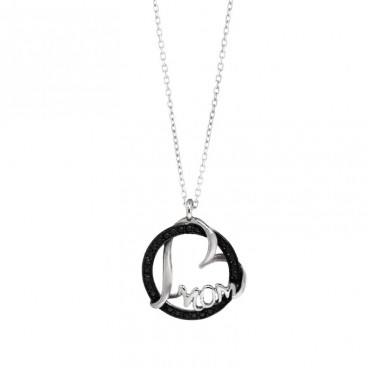Ασημένιο κολιέ με κύκλο και καρδιά που γράφει "mom"
