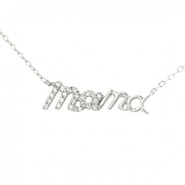 Ασημένιο κολιέ "Μαμά" με πέτρες ζιργκόν