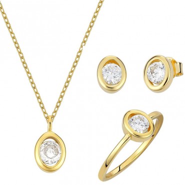 Ασημένιο και επιχρυσωμένο διακριτικό σετ (κολιέ - δαχτυλίδι - σκουλαρίκια) 