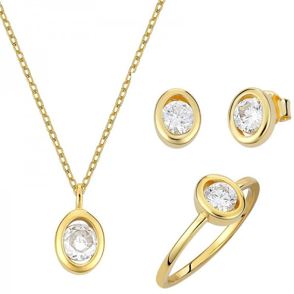 Ασημένιο και επιχρυσωμένο διακριτικό σετ (κολιέ - δαχτυλίδι - σκουλαρίκια) 