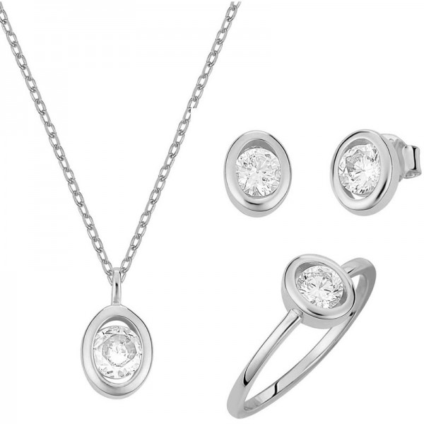 Ασημένιο διακριτικό σετ (κολιέ - σκουλαρίκια - δαχτυλίδι)