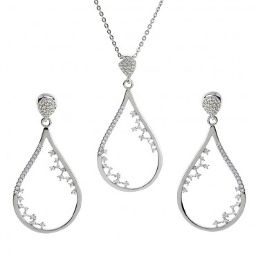 Ασημένιο εντυπωσιακό σετ (κολιέ - σκουλαρίκια) με λευκές πέτρες ζιργκόν