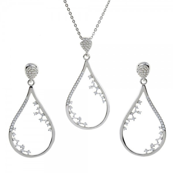 Ασημένιο εντυπωσιακό σετ (κολιέ - σκουλαρίκια) με λευκές πέτρες ζιργκόν