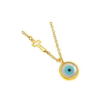 Κολιέ με μάτι φίλντισι και σταυρό