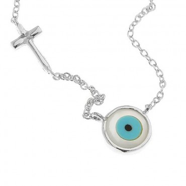 Κολιέ με μάτι φίλντισι και σταυρό
