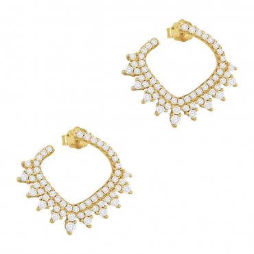 Ασημένια επίχρυσα κουμπωτά σκουλαρίκια με πέτρες ζιργκόν