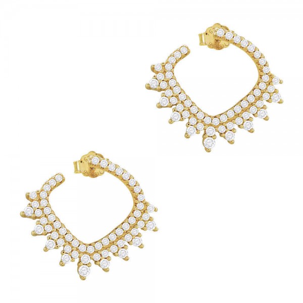 Ασημένια επίχρυσα κουμπωτά σκουλαρίκια με πέτρες ζιργκόν