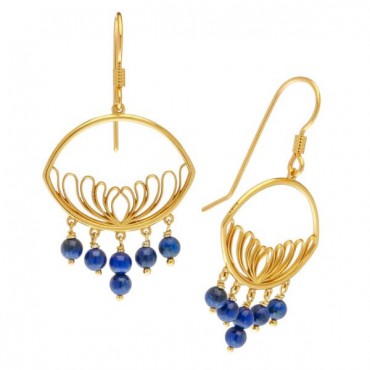 Ασημένια και επιχρυσωμένα κρεμαστά σκουλαρίκια με ημιπολύτιμες πέτρες λάπις λάζουλι Ασημένια και επιχρυσωμένα κρεμαστά σκουλαρίκια με ημιπολύτιμες πέτρες λάπις λάζουλι