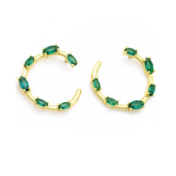 Ασημένια επίχρυσα σκουλαρίκια με πέτρες ζιργκόν σε πράσινο χρώμα 