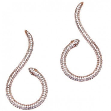 Ασημένια με επιχρύσωση ροζ χρυσού σκουλαρίκια με σχήμα φιδιού