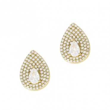 Ασημένια και επιχρυσωμένα κουμπωτά σκουλαρίκια σε σχήμα σταγόνας με πέτρες ζιργκόν