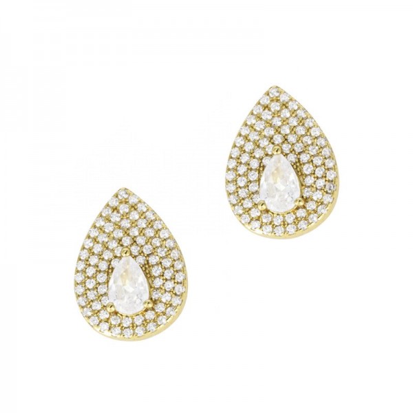 Ασημένια και επιχρυσωμένα κουμπωτά σκουλαρίκια σε σχήμα σταγόνας με πέτρες ζιργκόν