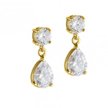 Ασημένια και επιχρυσωμένα κουμπωτά σκουλαρίκια με πέτρες ζιργκόν σε λευκό χρώμα 