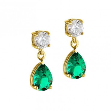 Ασημένια και επιχρυσωμένα κουμπωτά σκουλαρίκια με πράσινη πέτρα 