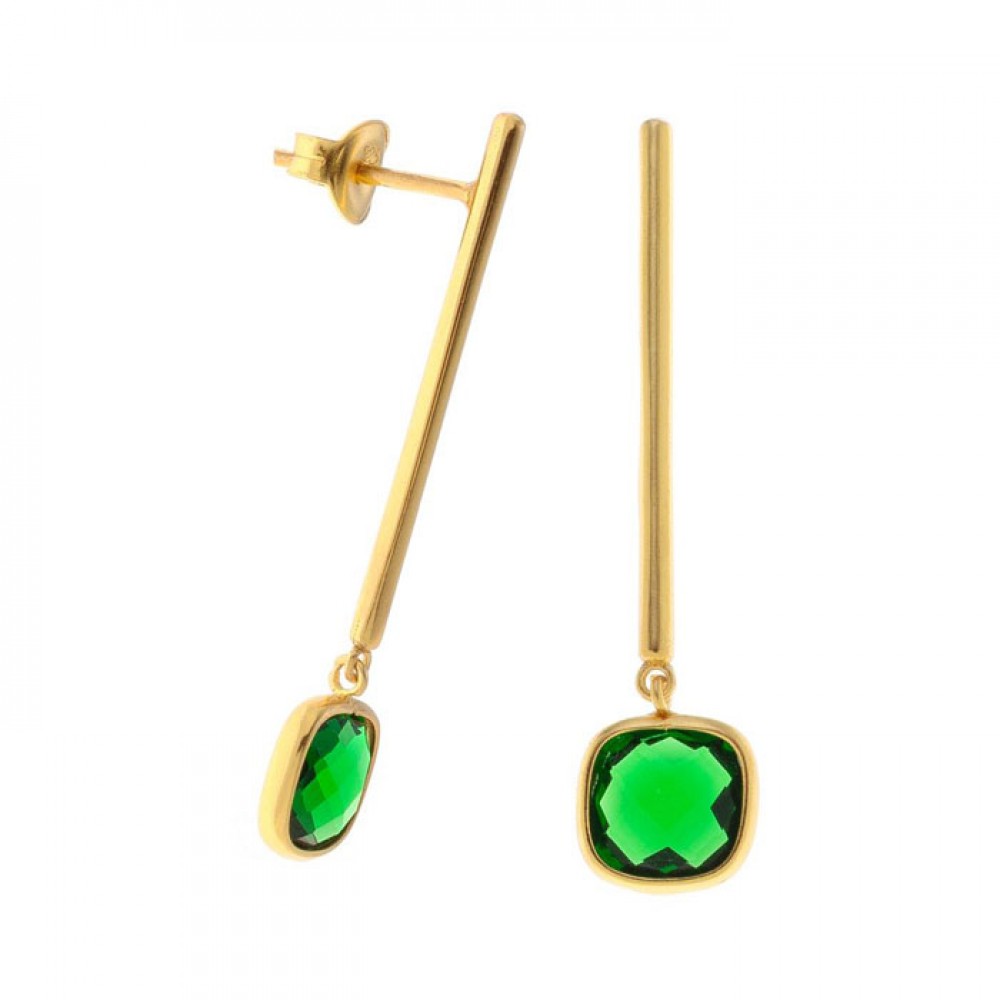 Ασημένια με επιχρύσωση 18Κ κρεμαστά σκουλαρίκια με πράσινη πέτρα Ασημένια με επιχρύσωση 18Κ κρεμαστά σκουλαρίκια με πράσινη πέτρα