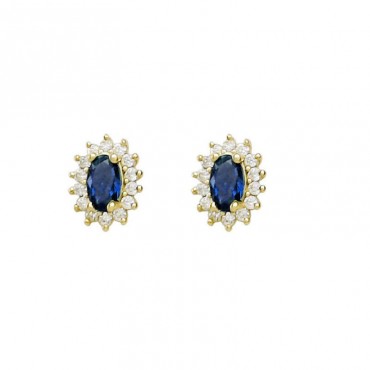 Ασημένια και επιχρυσωμένα κουμπωτά σκουλαρίκια ροζέτες με μπλε πέτρες