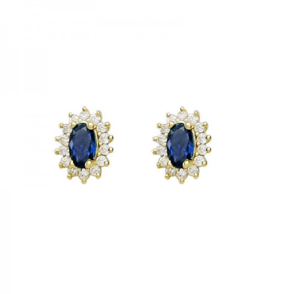 Ασημένια και επιχρυσωμένα κουμπωτά σκουλαρίκια ροζέτες με μπλε πέτρες