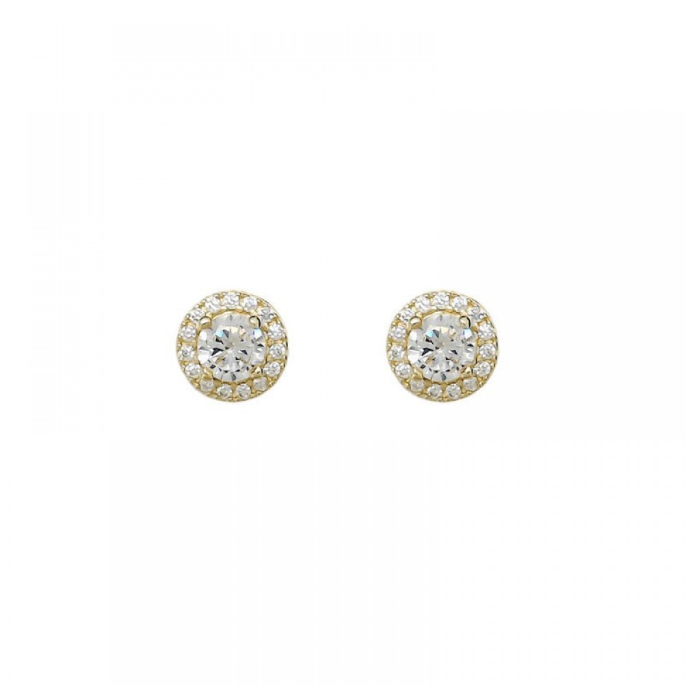 Ασημένια και επιχρυσωμένα σκουλαρίκια ροζέτες με λευκές πέτρες Ασημένια και επιχρυσωμένα σκουλαρίκια ροζέτες με λευκές πέτρες